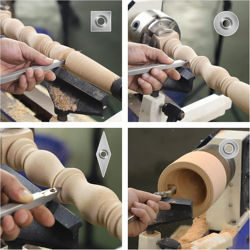 DEEFIINE 18.3" Full Size Carbide Tip Wood Lathe Turning Tool Kit, Lathe Roughing and Finishing Hollow Tool with Diamond Round Square Carbide inserts(Beech handle) - Image 5